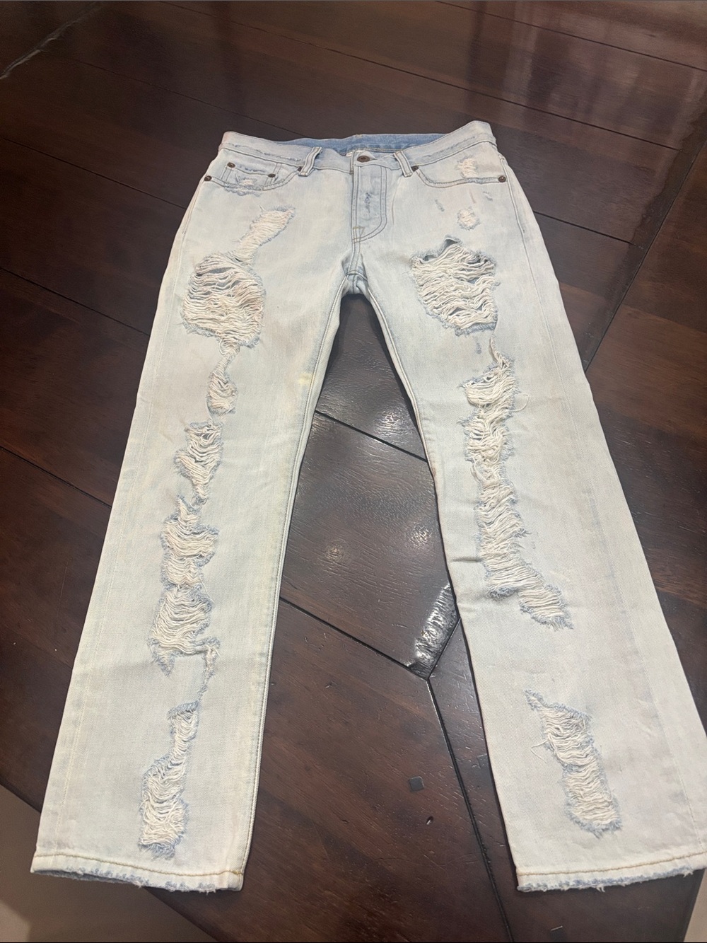 NSF Clothing Straight Slouch Distressed light wash jeans